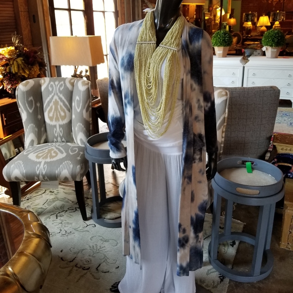 Blue Tie Dye Duster with Pockets & Side Slits - Picture 12 of 13